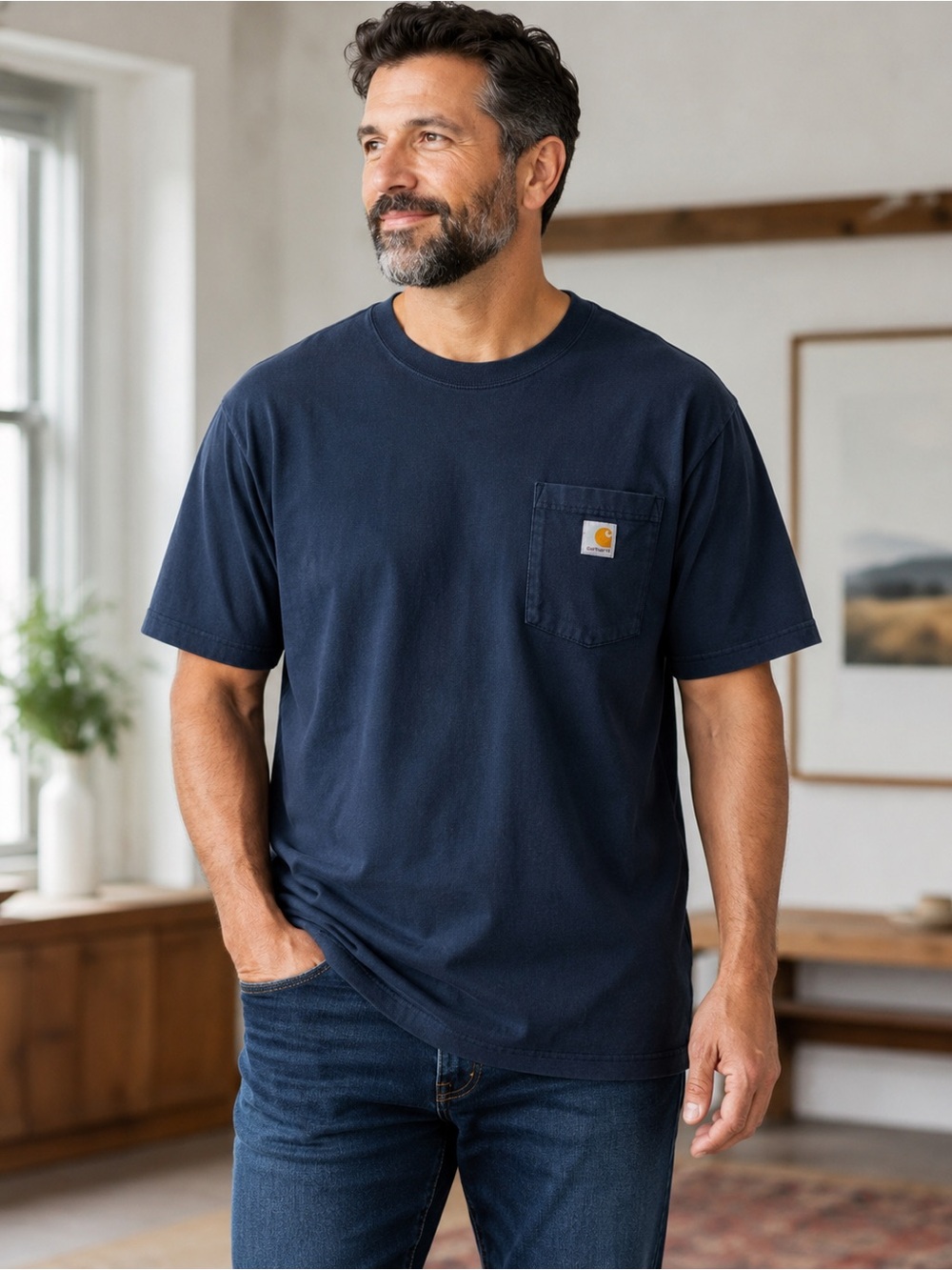 Carhartt Navy Blue Pocket T Shirt XL Relaxed Fit Workwear Short Sleeve